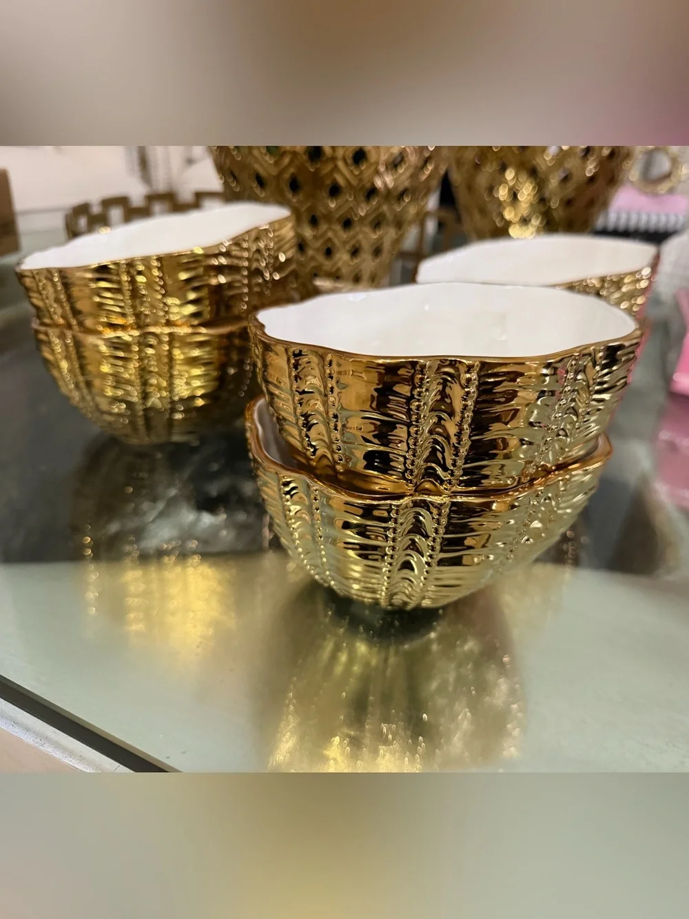 Set of 6 Elegant Gold Ceramic Serving Bowl Fable Aura Bowl, 5.5